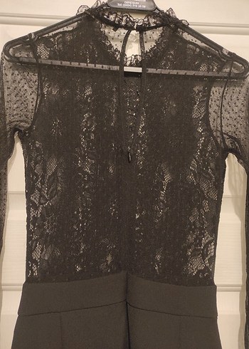 Dantel Detaylı Siyah Uzun Kollu Tulum - Görsel 6