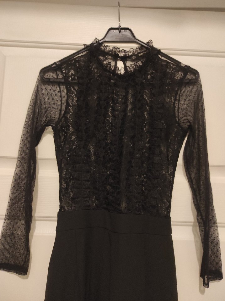 Dantel Detaylı Siyah Uzun Kollu Tulum - Görsel 2