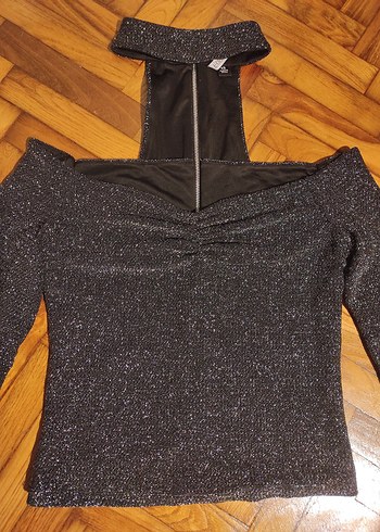 Siyah Örme Yüksek Yakalı Uzun Kollu Mini Bluz - Görsel 2