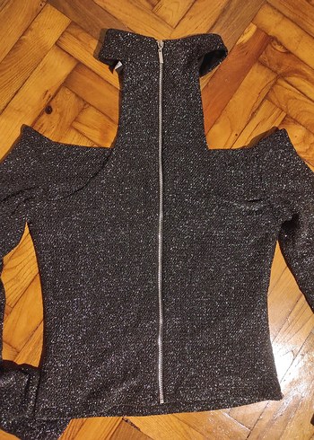 Siyah Örme Yüksek Yakalı Uzun Kollu Mini Bluz - Görsel 3