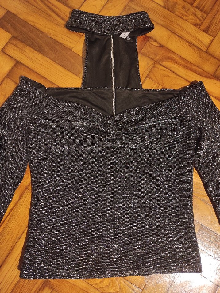 Siyah Örme Yüksek Yakalı Uzun Kollu Mini Bluz - Görsel 2