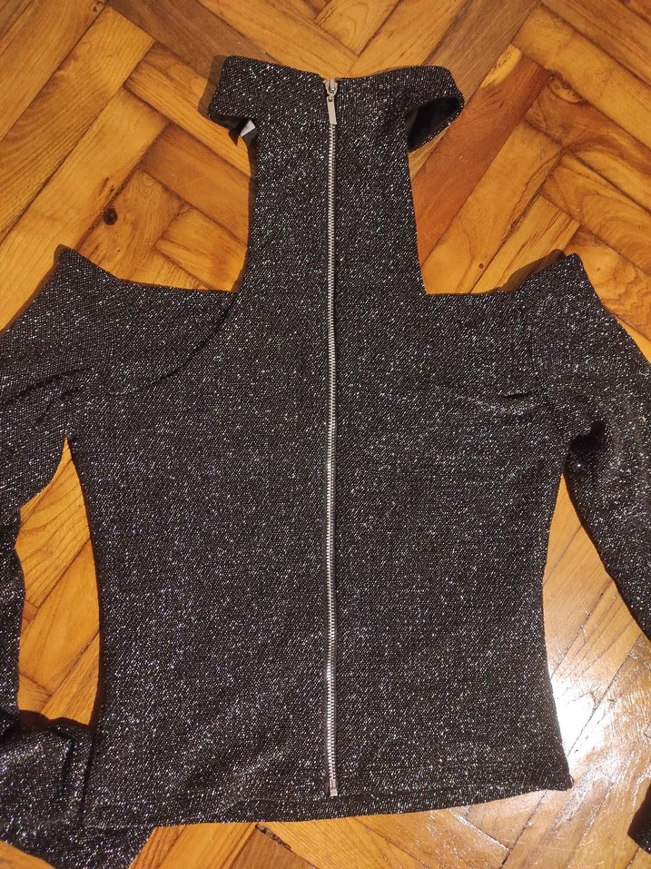 Siyah Örme Yüksek Yakalı Uzun Kollu Mini Bluz - Görsel 3