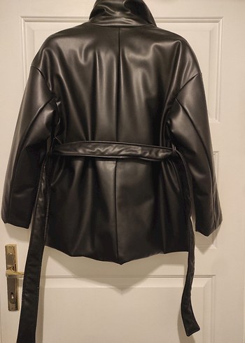 Kadın Siyah Deri Kemerli Ceket - Görsel 4