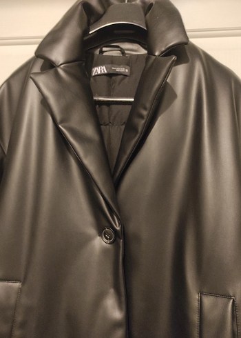 Kadın Siyah Deri Kemerli Ceket - Görsel 2