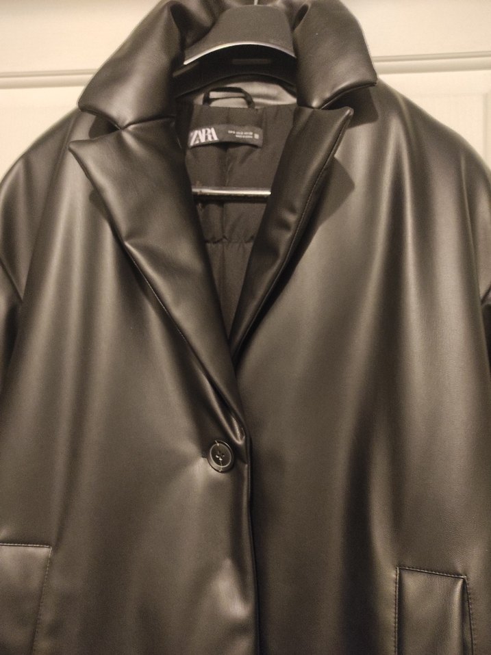 Kadın Siyah Deri Kemerli Ceket - Görsel 2