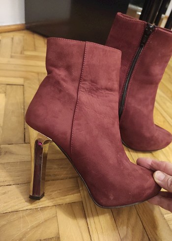 Bordo Süet  Topuklu Kadın Bot - Görsel 2