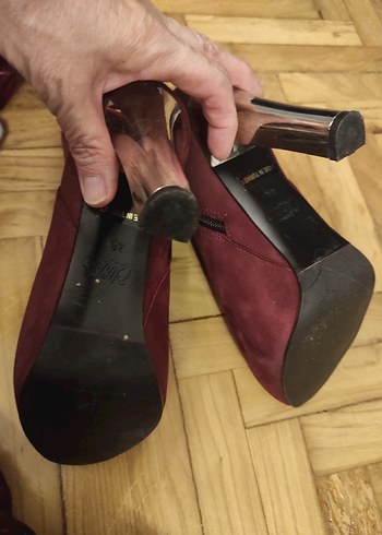 Bordo Süet  Topuklu Kadın Bot - Görsel 4