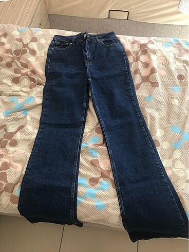 Süper yüksek bel flare jeans koyu mavi