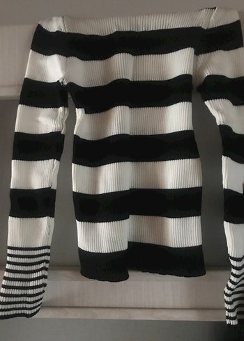 Çizgili Boğazlı Triko Kadın Kazak - Görsel 2