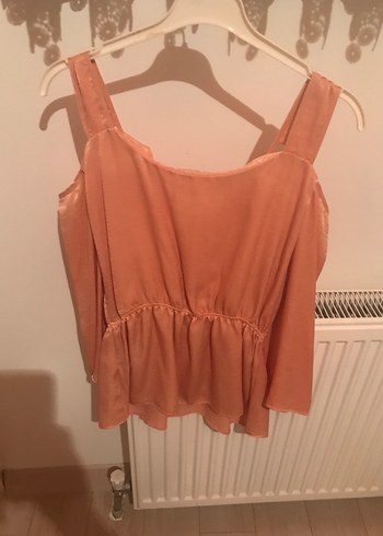 Bej Parlak Saten Askılı Bluz - Görsel 4