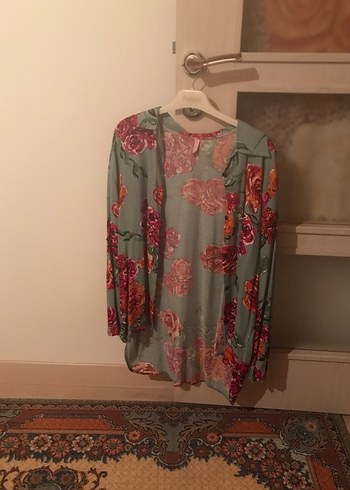 Gri Desenli Uzun Kollu Bohem Kadın Kimono - Görsel 3