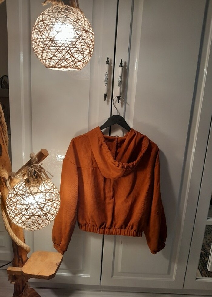 İNCE KİREMİT RENGİ KAPÜŞONLU HIRKA - Görsel 2