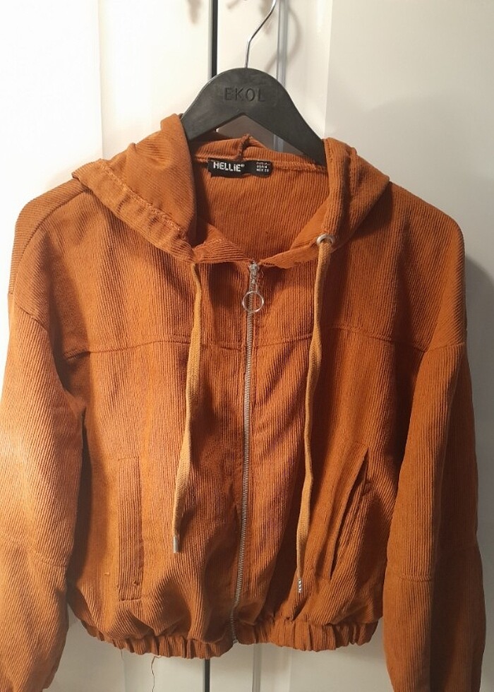 İNCE KİREMİT RENGİ KAPÜŞONLU HIRKA - Görsel 3