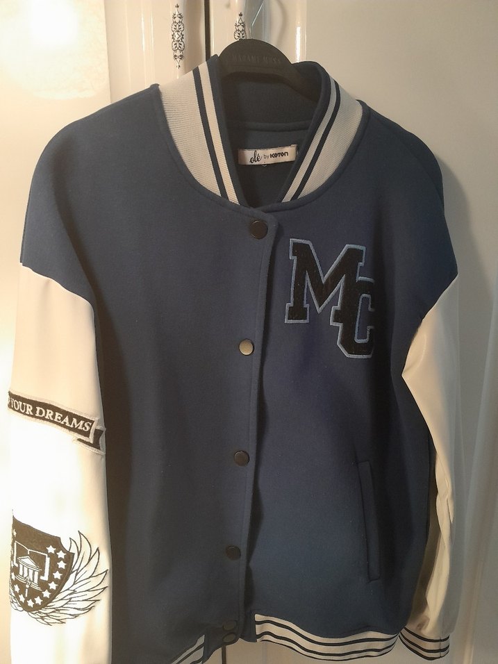 M Baskılı Lacivert Kadın Bomber Ceket - Görsel 3