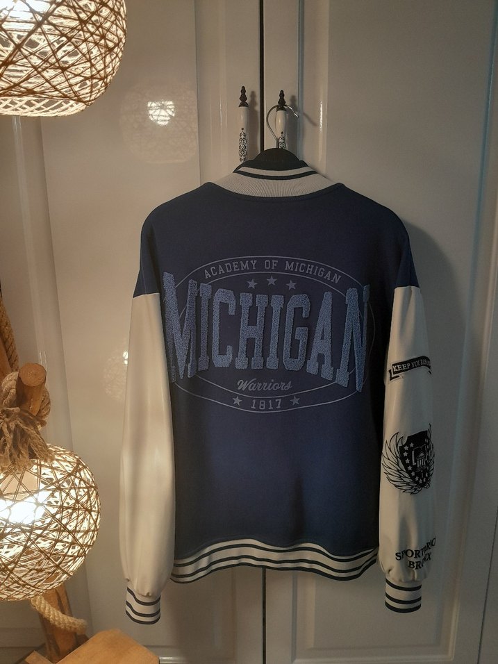 M Baskılı Lacivert Kadın Bomber Ceket - Görsel 2