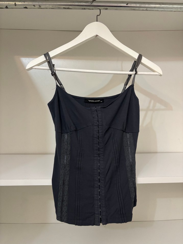 Siyah Denim Düğmeli Strappy Bustier - Görsel 2