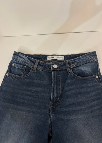 Bershka Kadın Lacivert Midi Bol Kesim Kot Pantolon
