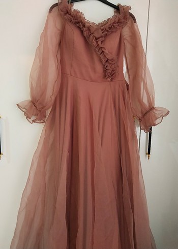 Diğer Uzun Kollu Drapeli Bohem Vintage Abiye Elbise