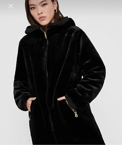 l Beden Only Kadın Çift Taraflı Kürklü Siyah Parka