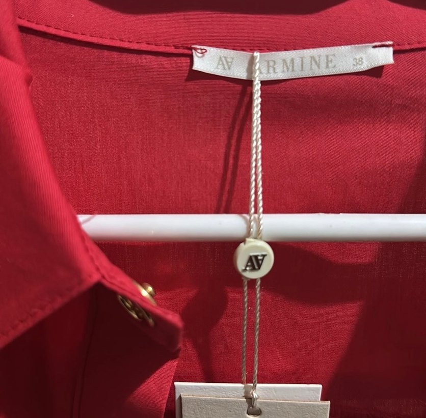 Armine Kırmızı Düğmeli Midi Kadın Gömlek - Görsel 5