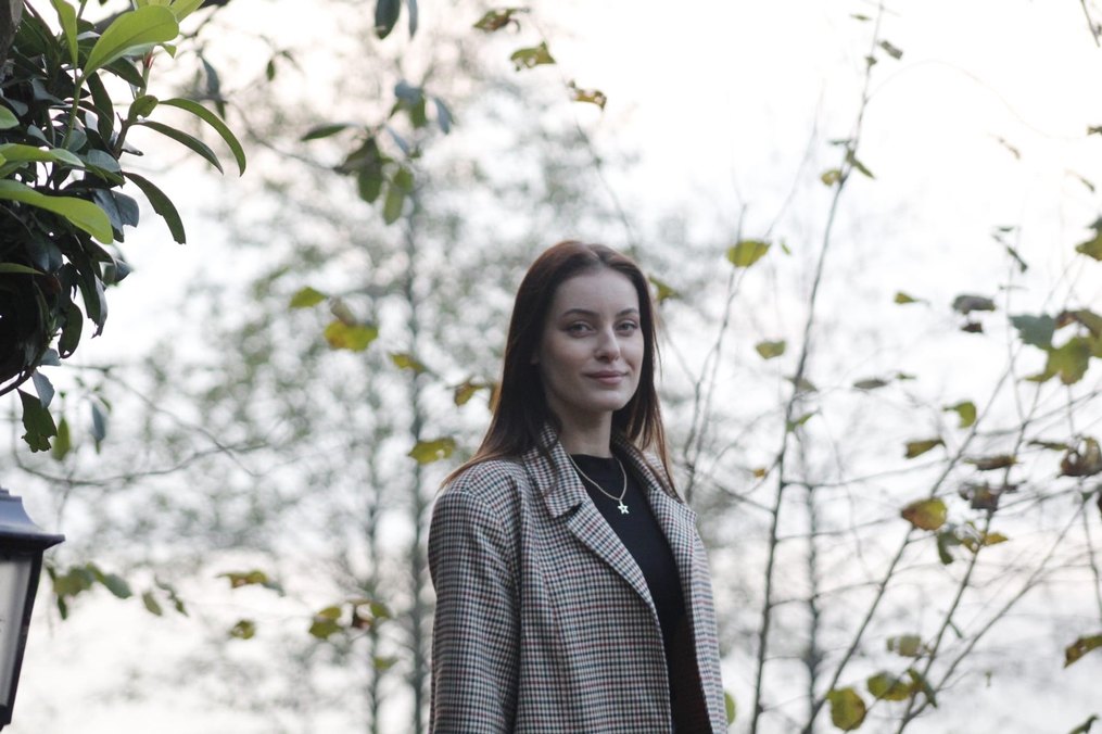 Düğmeli Ekose Desenli Kadın Ceket s-m uyumlu - Görsel 2