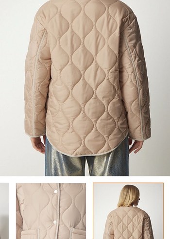 Düğmeli Bej Kadın Midi Ceket - Görsel 2