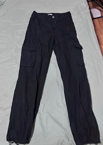 Siyah Kadın Denim Salaş Kargo Pantolon