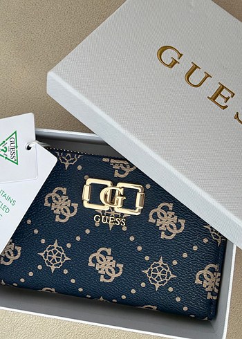 Guess Lacivert Monogramli Sik Cuzdan