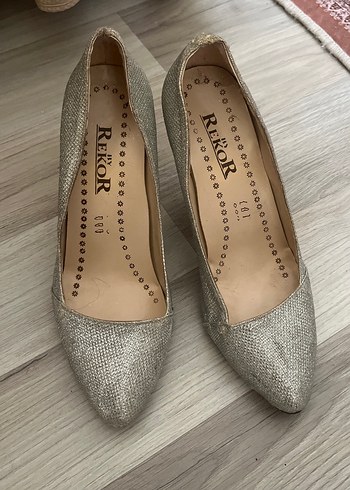 Altın Simli Stiletto Kadın Abiye Ayakkabı