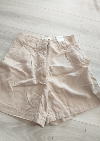 H&M Bej Keten Mini Şort