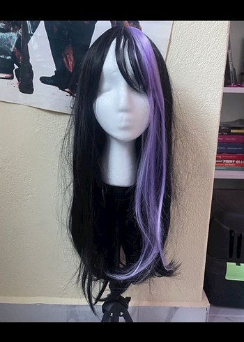 Mor Siyah Goth Uzun Sentetik Peruk - Görsel 3