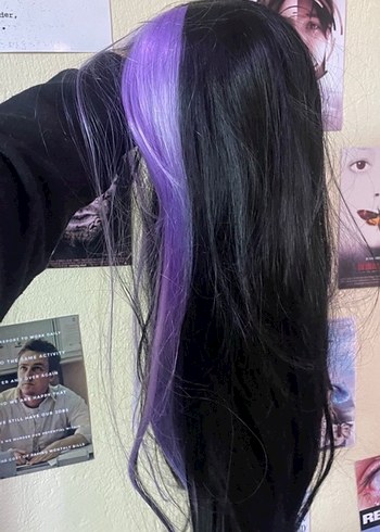 Mor Siyah Goth Uzun Sentetik Peruk - Görsel 2