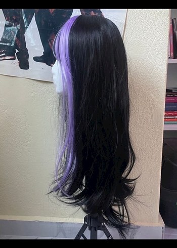 Mor Siyah Goth Uzun Sentetik Peruk - Görsel 4