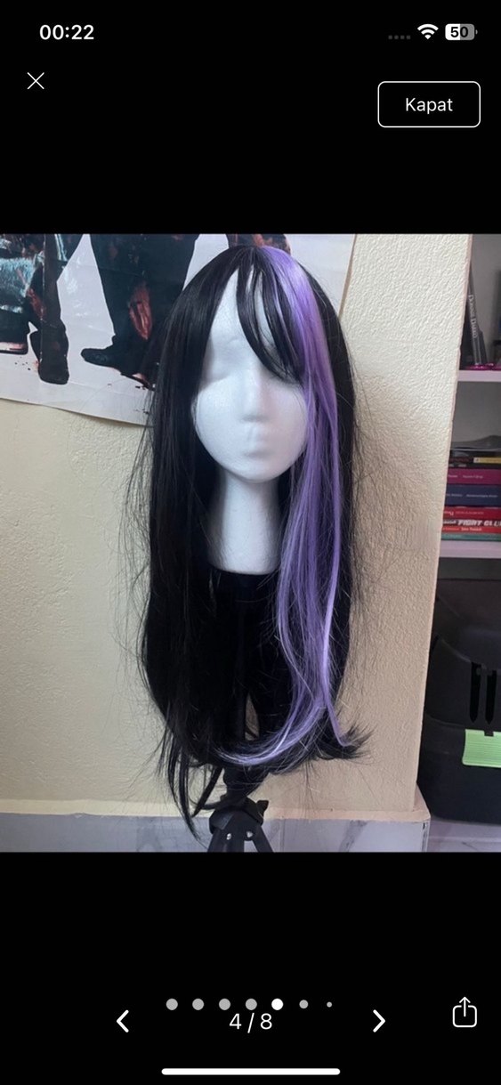 Mor Siyah Goth Uzun Sentetik Peruk - Görsel 3