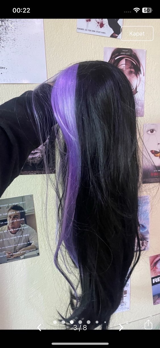 Mor Siyah Goth Uzun Sentetik Peruk - Görsel 2