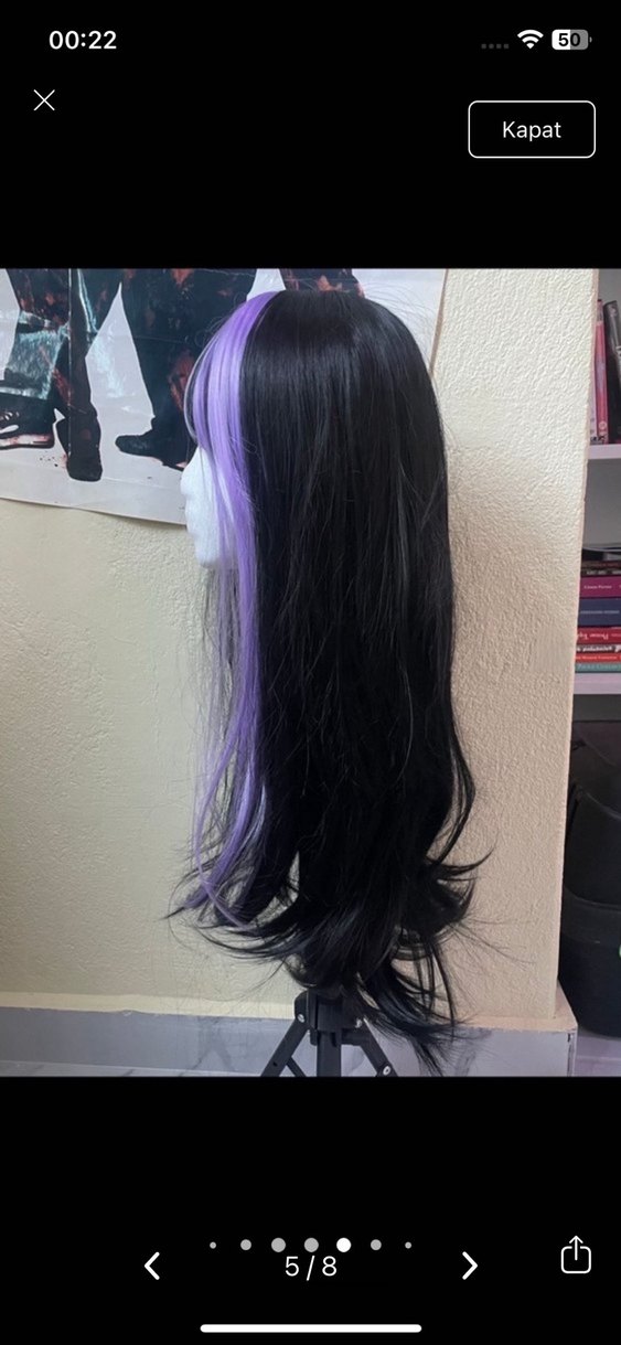 Mor Siyah Goth Uzun Sentetik Peruk - Görsel 4