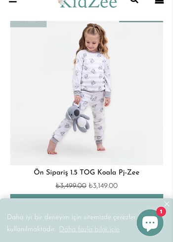 2 Yaş Beden beyaz Renk Kidzee 1,5 togg pijama takım