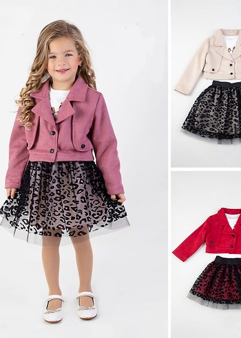 Kız Çocuk Süet Leopar Desenli Bolero - Görsel 2