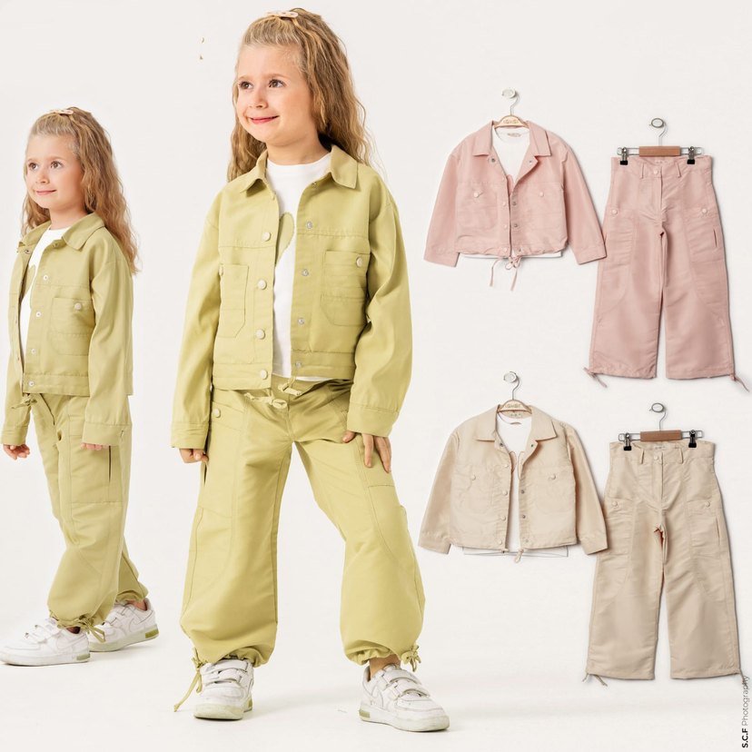 Kız Çocuk Salaş Kesim Khaki Eşofman Takımı - Görsel 2