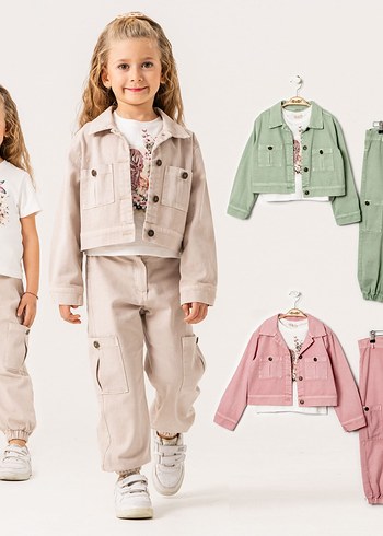 Kız Çocuk Yeşil Düğmeli Oversize Takım - Görsel 2