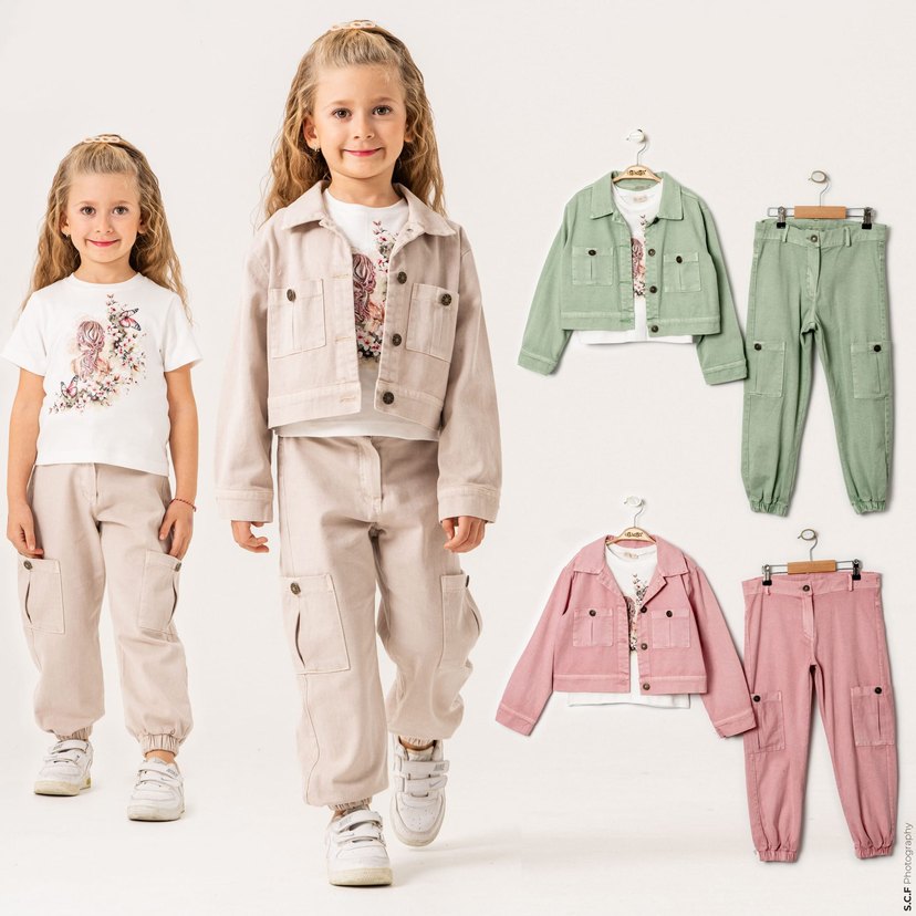 Kız Çocuk Yeşil Düğmeli Oversize Takım - Görsel 2