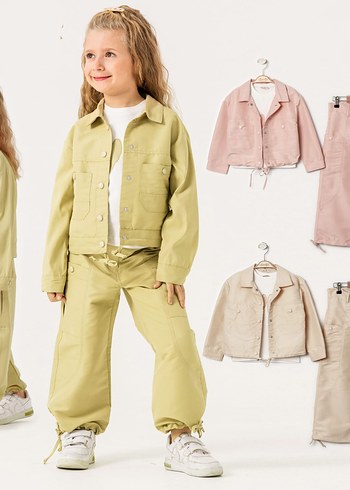 Kız Çocuk Haki Rahat Kesim Eşofman Takımı - Görsel 2