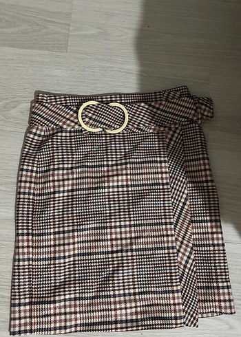 Ekoseli Kemerli Mini Etek
