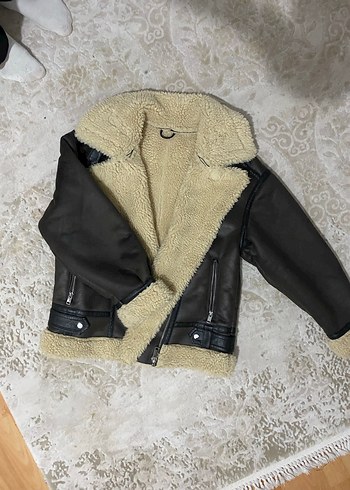 36 Beden kahverengi Renk Kürklü Kahverengi Deri Kadın Biker Ceket
