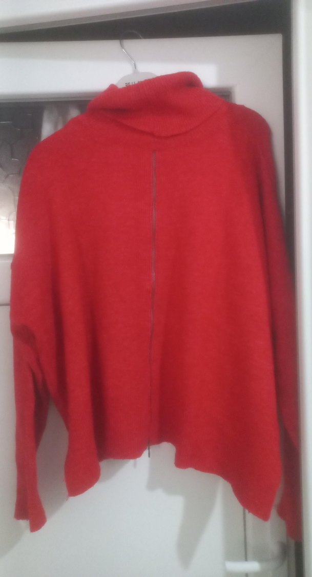 Kadın Kırmızı Boğazlı Örgü Yün Kazak - Görsel 2