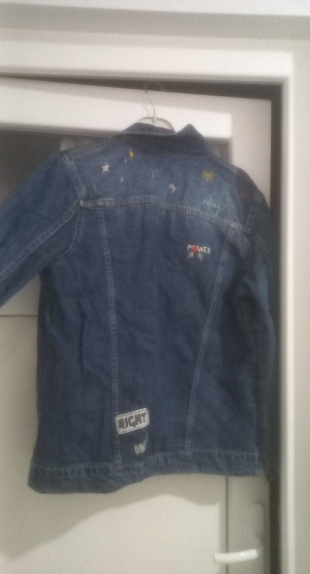 Nakışlı Mavi Uzun Kollu Denim Ceket - Görsel 3