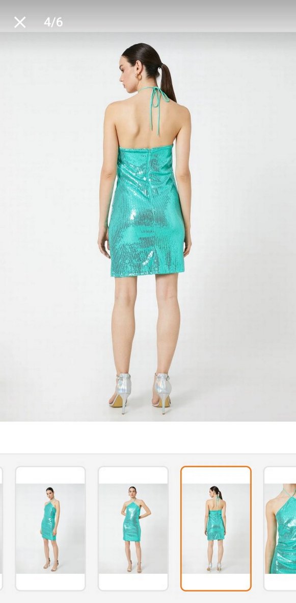 Parlak Turkuaz Mini Yılan Desenli Abiye Elbise - Görsel 2