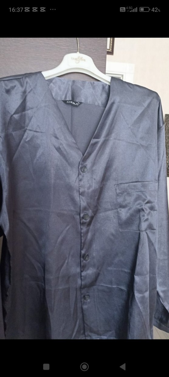 Düğmeli Erkek Gri Uzun Kollu Pijama - Görsel 3