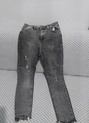 Gri skinny paça pantolon 