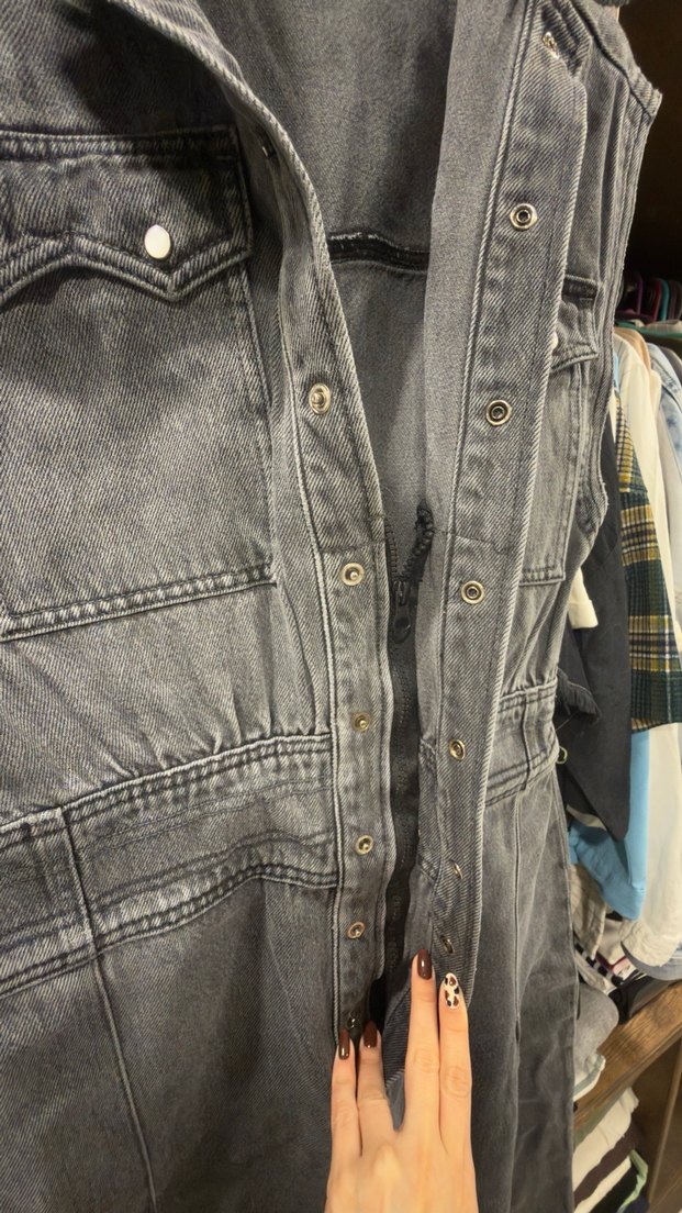 Gri Denim Kemerli Kadın Tulum - Görsel 3